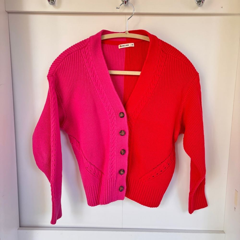 Marine Layer pink and red cardigan sweater. Size XS